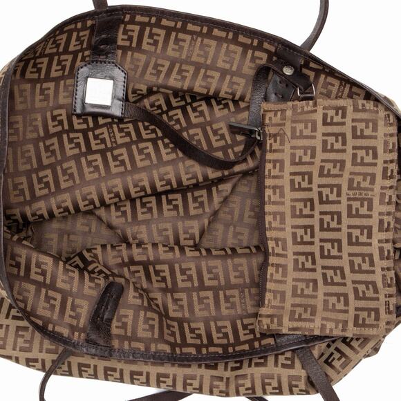 Fendi Zucchino FF Monogram Canvas Roll Open Top Tote Bag Brown VTG - Picture 7 of 14